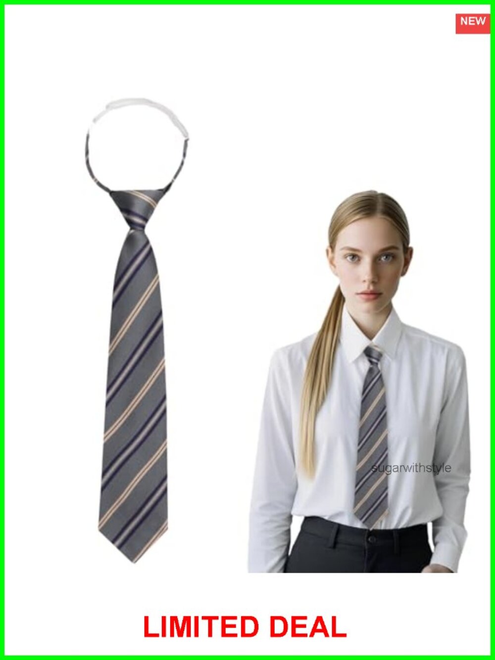 Pre-Tied Striped Adjustable Women's Necktie Classic Short Tie